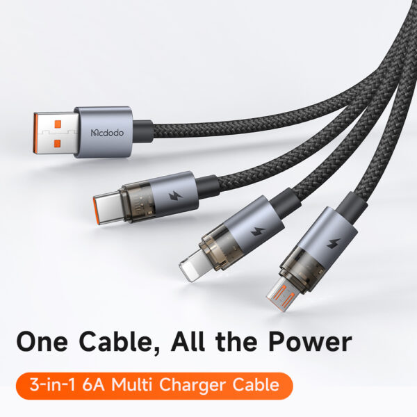 3-in-1 Transparent 6A Charging Cable with Ice Blue LED – Mcdodo CA-7150 – Bild 3