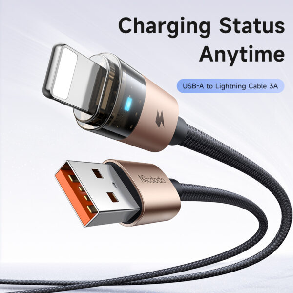 USB-A to Lightning 3A Transparent Charging Cable with LED Light – Mcdodo CA-691 – Bild 5