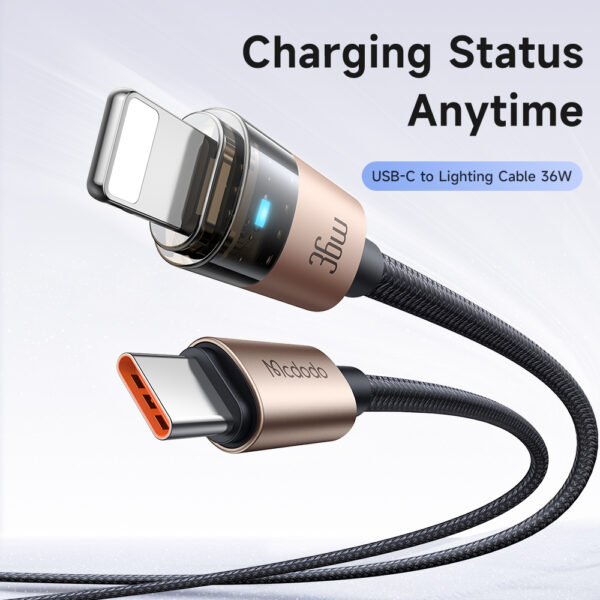 Transparente USB-C auf Lightning Ladekabel mit Ladestatusanzeige – Mcdodo CA-694, 36W, 1.2m – Bild 6