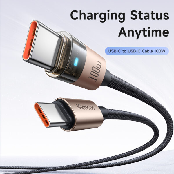 Transparente USB-C-zu-USB-C-Ladekabel mit Eisblauem Licht und 100W Leistung – Mcdodo CA-558 – Bild 6