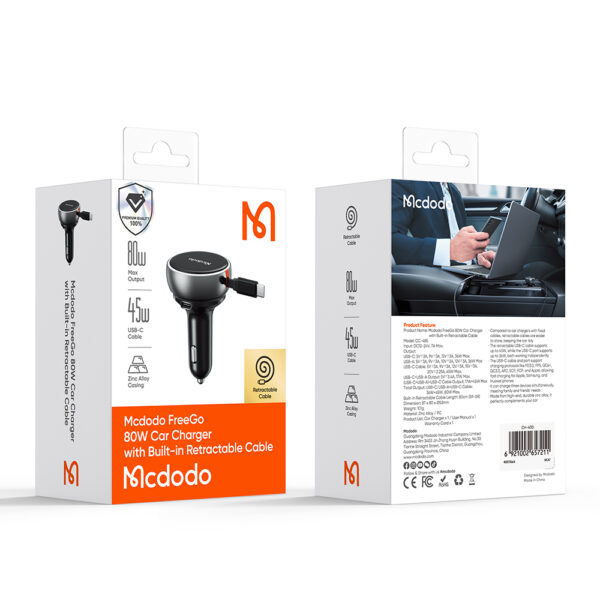 80W Car Charger with Built-in Retractable USB-C Cable - Mcdodo CC-4850 – Bild 17