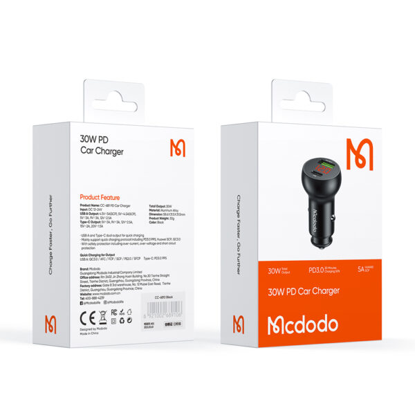 30W Car Charger with Digital Display (PD + 5A Fast Charging) - Mcdodo CC-6810 – Bild 21