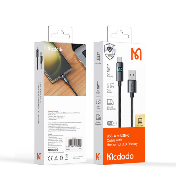 USB-A-zu-USB-C-Kabel mit horizontalem LED-Display, 6A Schnellladung, Mcdodo CA-6520 – Bild 14