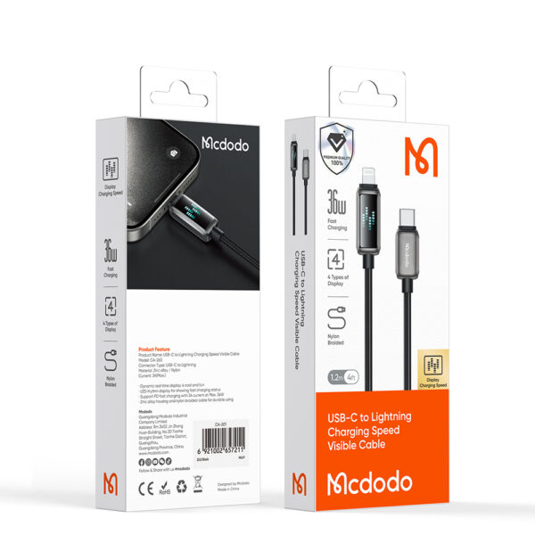 USB-C to Lightning Charging Cable with Ice Blue Light, 36W Power, 1.2m Length – Mcdodo CA-2630 – Bild 13