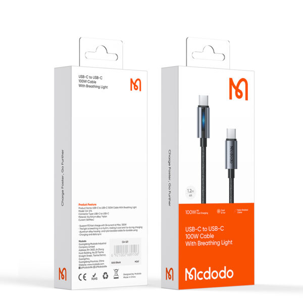 USB-C-zu-USB-C-Schnellladekabel 1.2m mit Atmungslicht, 100W, Mcdodo CA-5740 – Bild 18