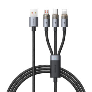 3-in-1 Transparent 6A Charging Cable with Ice Blue LED – Mcdodo CA-7150