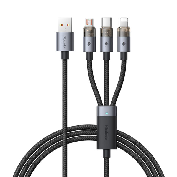 3-in-1 Transparent 6A Charging Cable with Ice Blue LED – Mcdodo CA-7150