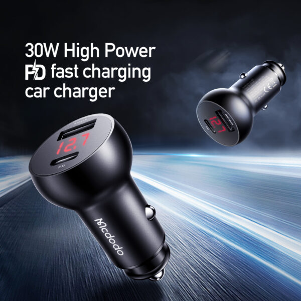 30W Car Charger with Digital Display (PD + 5A Fast Charging) - Mcdodo CC-6810 – Bild 4