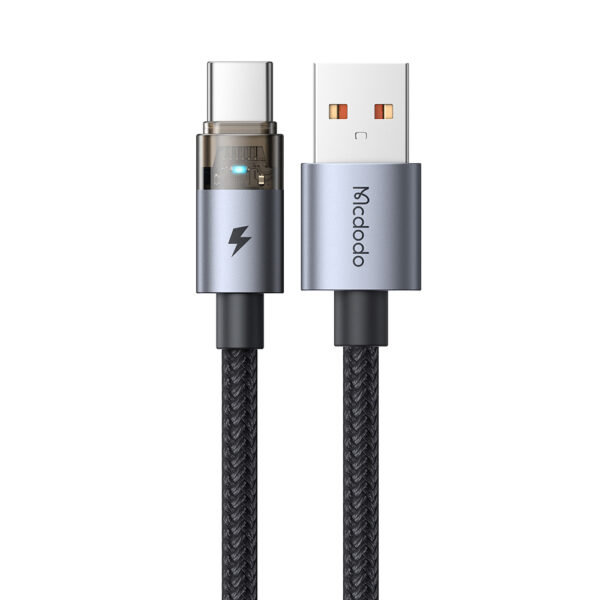 Transparente USB-A-zu-USB-C-Ladekabel mit Eisblauem Licht und 6A Stromstärke – Mcdodo CA-689 – Bild 2