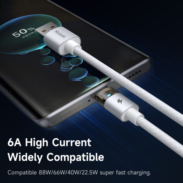 Transparente USB-A-zu-USB-C-Ladekabel mit Eisblauem Licht und 6A Stromstärke – Mcdodo CA-689 – Bild 7