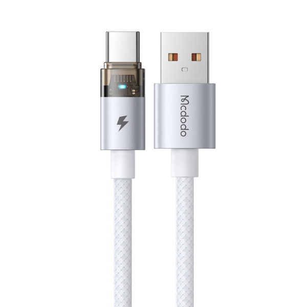 Transparente USB-A-zu-USB-C-Ladekabel mit Eisblauem Licht und 6A Stromstärke – Mcdodo CA-689 – Bild 4