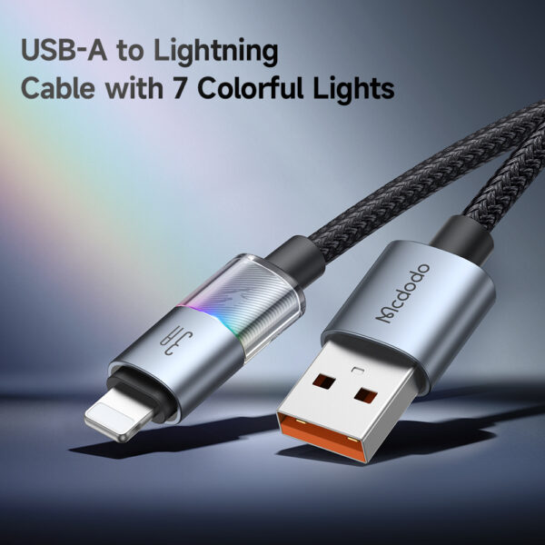 USB-A to Lightning RGB Cable with 7 Color Lights & 3A Fast Charging – Mcdodo CA-8170 – Bild 3