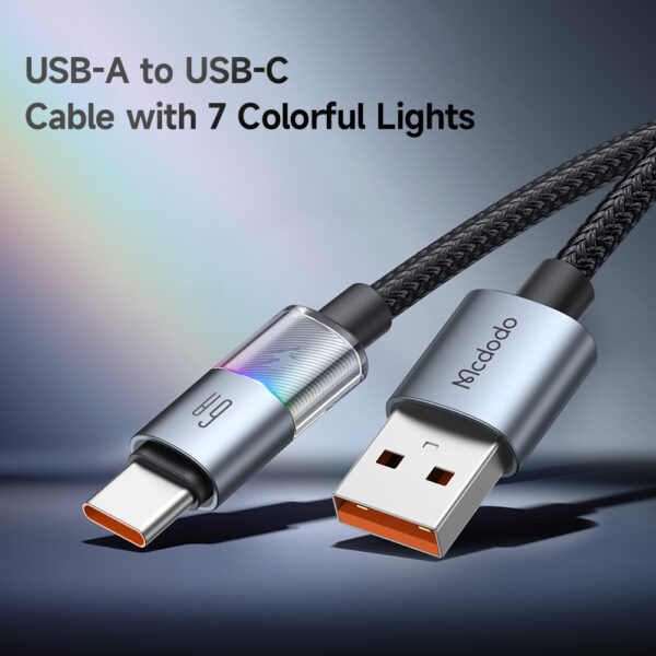 USB-A to USB-C RGB Cable with 7 Color Lights & 6A Fast Charging – Mcdodo CA-8180 – Bild 3