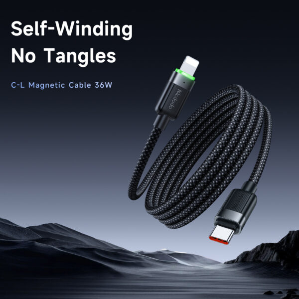 USB-C auf Lightning Magnetisches Schnellladekabel mit grünem Licht – Mcdodo CA-2010, 36W, 1,2 Meter, selbstaufrollend – Bild 3