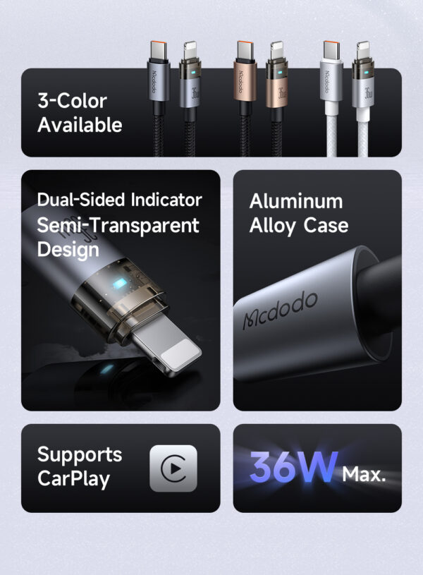 Transparente USB-C auf Lightning Ladekabel mit Ladestatusanzeige – Mcdodo CA-694, 36W, 1.2m – Bild 11