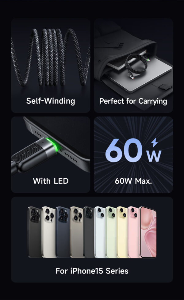Mcdodo Ladekabel CA-2000 – USB-C zu USB-C, 60W, Selbstaufrollendes Magnetkabel – Bild 8