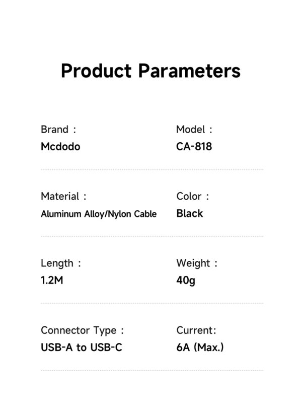 USB-A to USB-C RGB Cable with 7 Color Lights & 6A Fast Charging – Mcdodo CA-8180 – Bild 9