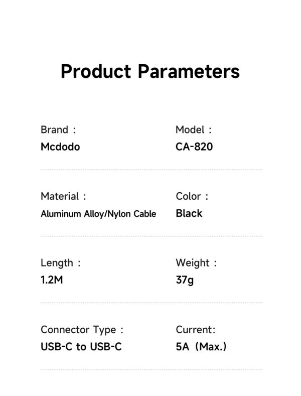 USB-C zu USB-C RGB Kabel mit 100W & E-Marker Chip – Modell CA-8200 von Mcdodo – Bild 9