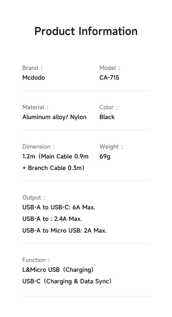 3-in-1 Transparent 6A Charging Cable with Ice Blue LED – Mcdodo CA-7150 – Bild 9