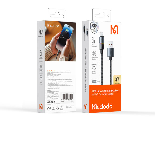 USB-A to Lightning RGB Cable with 7 Color Lights & 3A Fast Charging – Mcdodo CA-8170 – Bild 8