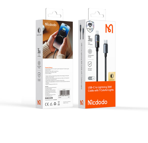 USB-C zu Lightning RGB Kabel mit 7 Farben & 36W Schnellladung – Modell CA-8190 von Mcdodo – Bild 8