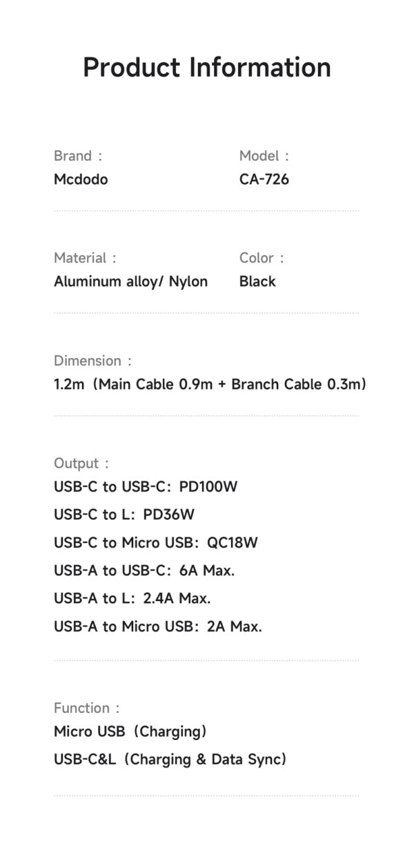 6-in-1 Transparent 100W Charging Cable with LED Indicator – Mcdodo CA-7260 – Bild 9