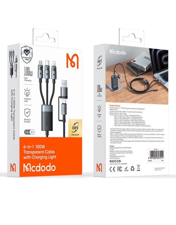 6-in-1 Transparent 100W Charging Cable with LED Indicator – Mcdodo CA-7260 – Bild 8