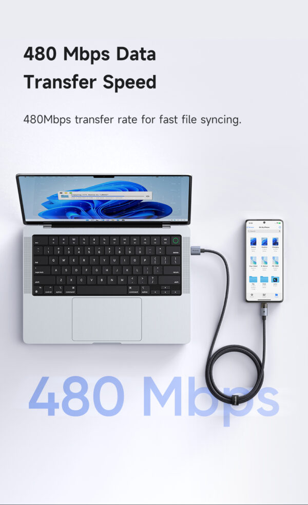 Transparente USB-A-zu-USB-C-Ladekabel mit Eisblauem Licht und 6A Stromstärke – Mcdodo CA-689 – Bild 14