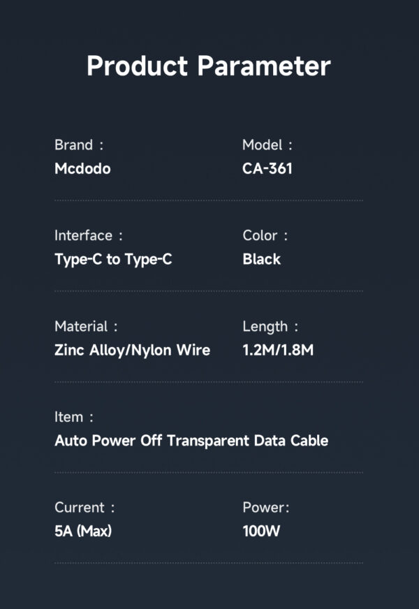 Mcdodo Digital Pro Auto Power Off Transparent Datenkabel für Lightning (1,2 m) – Bild 9