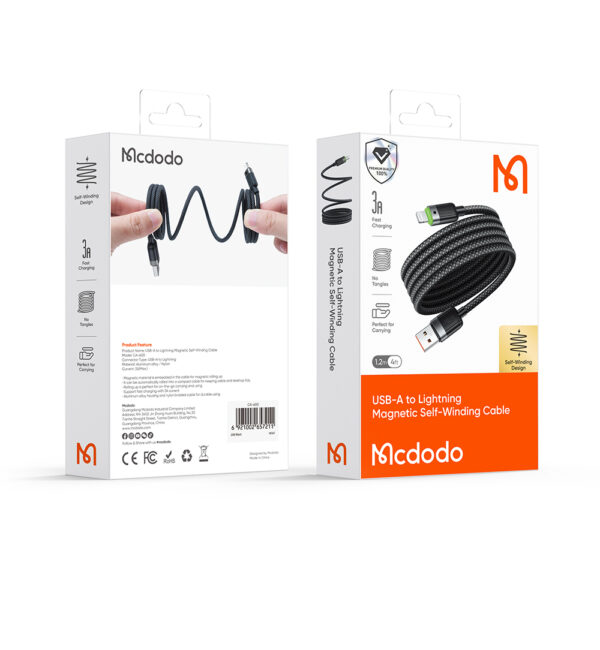 Selbstaufrollendes magnetisches USB-A-zu-Lightning-Ladekabel mit grünem LED-Licht – Mcdodo CA-600 – Bild 11