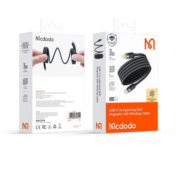 USB-C auf Lightning Magnetisches Schnellladekabel mit grünem Licht – Mcdodo CA-2010, 36W, 1,2 Meter, selbstaufrollend – Bild 12