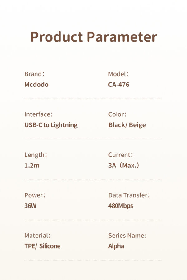 Mcdodo PD36W Type-C zu Lightning Datenkabel (1,2m / 4ft) – Bild 7