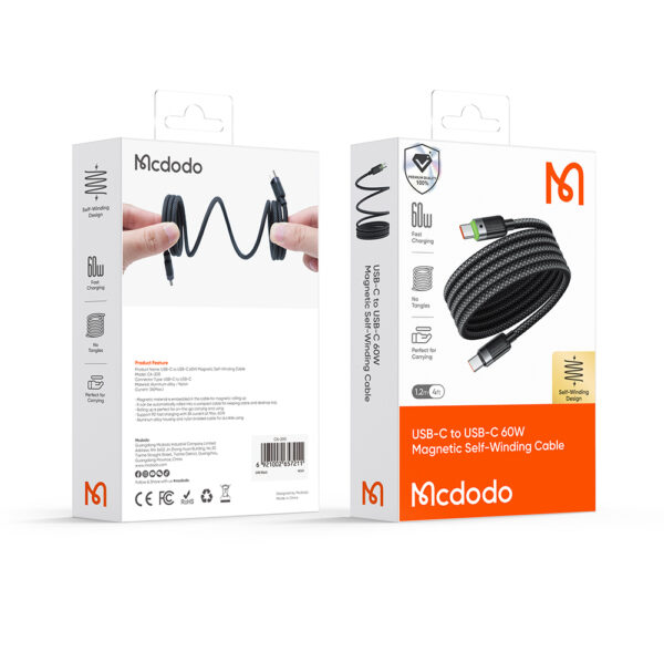Mcdodo Ladekabel CA-2000 – USB-C zu USB-C, 60W, Selbstaufrollendes Magnetkabel – Bild 15