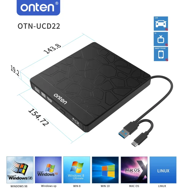Externes Blu-ray/DVD/CD-Laufwerk – Onten OTN-UCD22 – Bild 3