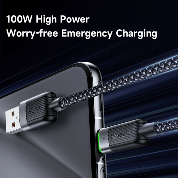 Transparente USB-A-zu-USB-C-Ladekabel Mcdodo CA-5650 mit grünem LED-Licht, magnetischem Design, 6A Schnellladung – 1,2 Meter – Bild 5