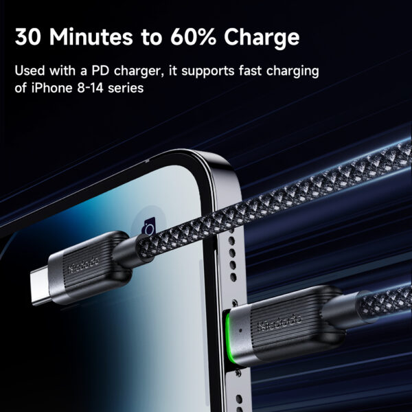 USB-C auf Lightning Magnetisches Schnellladekabel mit grünem Licht – Mcdodo CA-2010, 36W, 1,2 Meter, selbstaufrollend – Bild 5