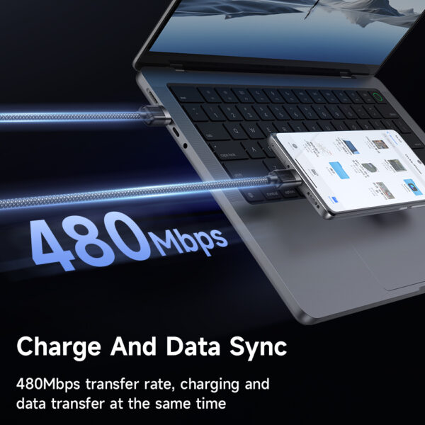 Transparente USB-A-zu-USB-C-Ladekabel Mcdodo CA-5650 mit grünem LED-Licht, magnetischem Design, 6A Schnellladung – 1,2 Meter – Bild 4