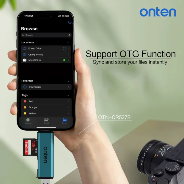 Dual USB-C & USB-A Card Reader with SD/TF Support and USB 3.0 Hub - Onten CR537S – Bild 7