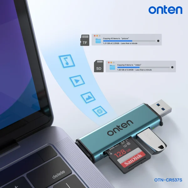 Dual USB-C & USB-A Card Reader with SD/TF Support and USB 3.0 Hub - Onten CR537S – Bild 6