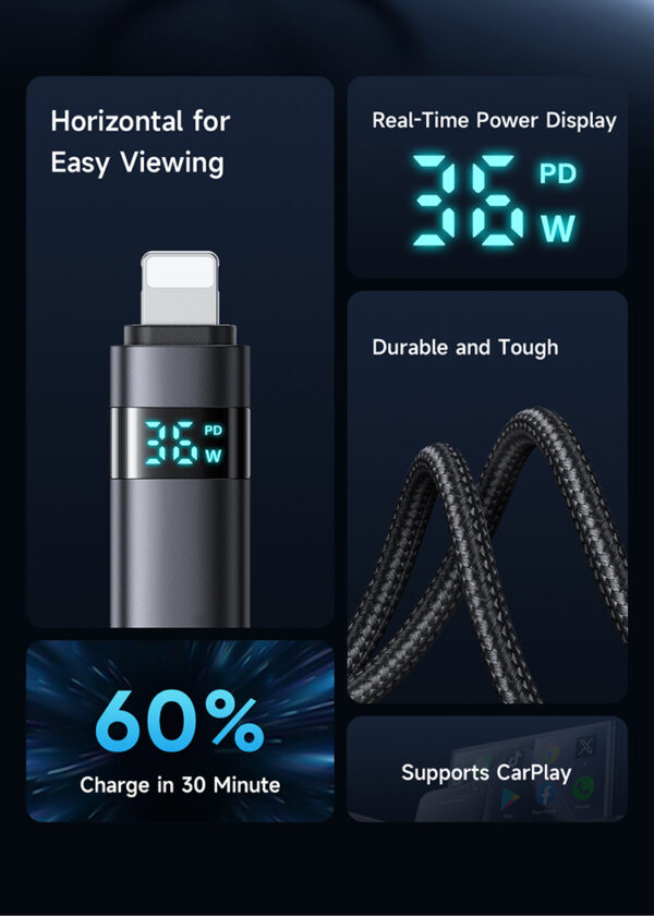 USB-C-zu-Lightning-Kabel mit horizontalem LED-Display, 36W Schnellladen, Mcdodo CA-6570 – Bild 8