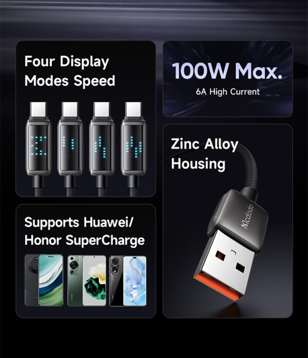 USB-A to USB-C Charging Cable with Ice Blue LED, 6A Fast Charging, 1.2m – Mcdodo CA-2350 – Bild 9