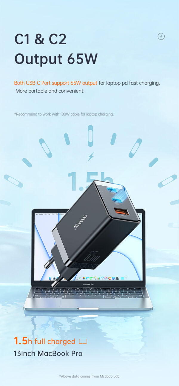 GaN Mini Schnellladegerät 70W, 3-Port (2x USB-C, 1x USB-A), Mcdodo CH-1541 – Bild 14