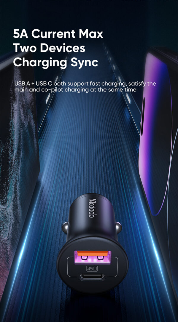 45W PD + 5A Fast Car Charger with USB-A & USB-C - Mcdodo CC-2680 – Bild 14