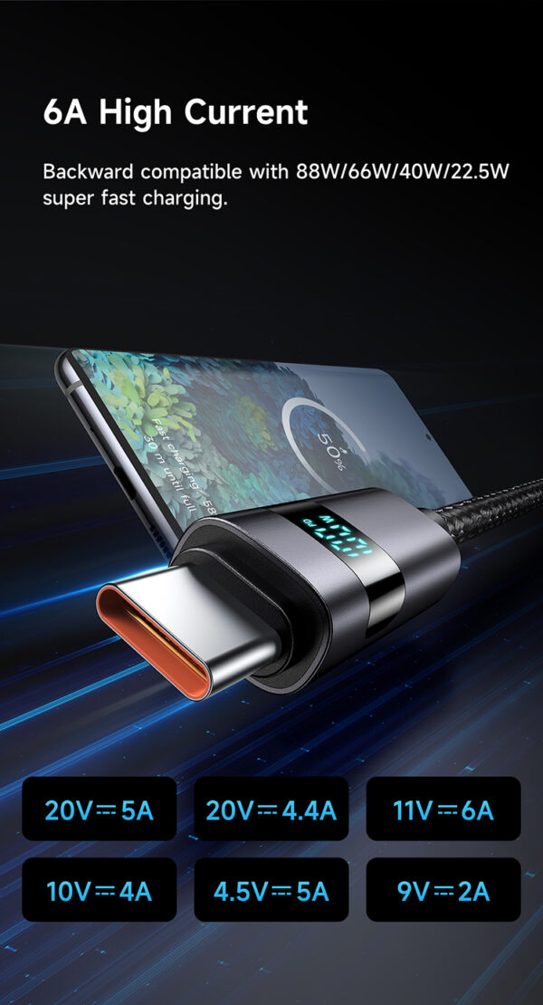 USB-A-zu-USB-C-Kabel mit horizontalem LED-Display, 6A Schnellladung, Mcdodo CA-6520 – Bild 11