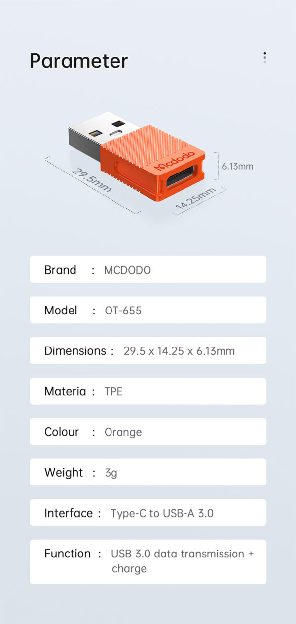 Type-C to USB-A 3.0 Converter – Mcdodo OT-655 – Bild 11