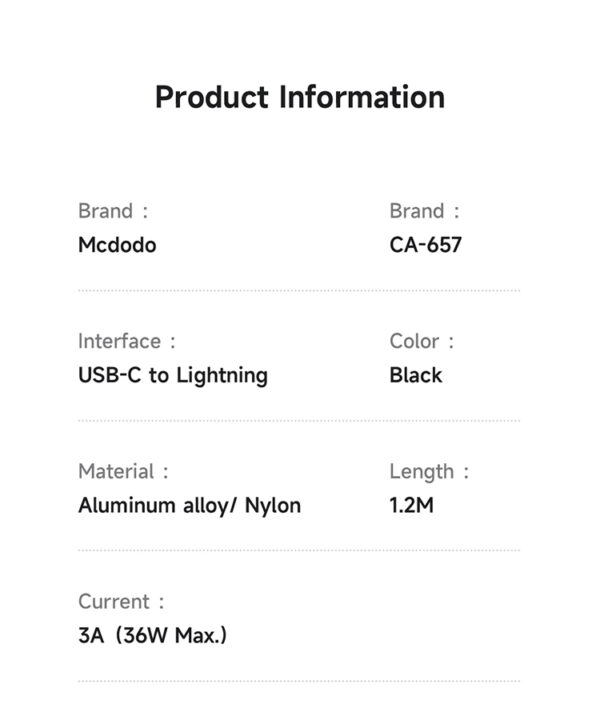 USB-C-zu-Lightning-Kabel mit horizontalem LED-Display, 36W Schnellladen, Mcdodo CA-6570 – Bild 14