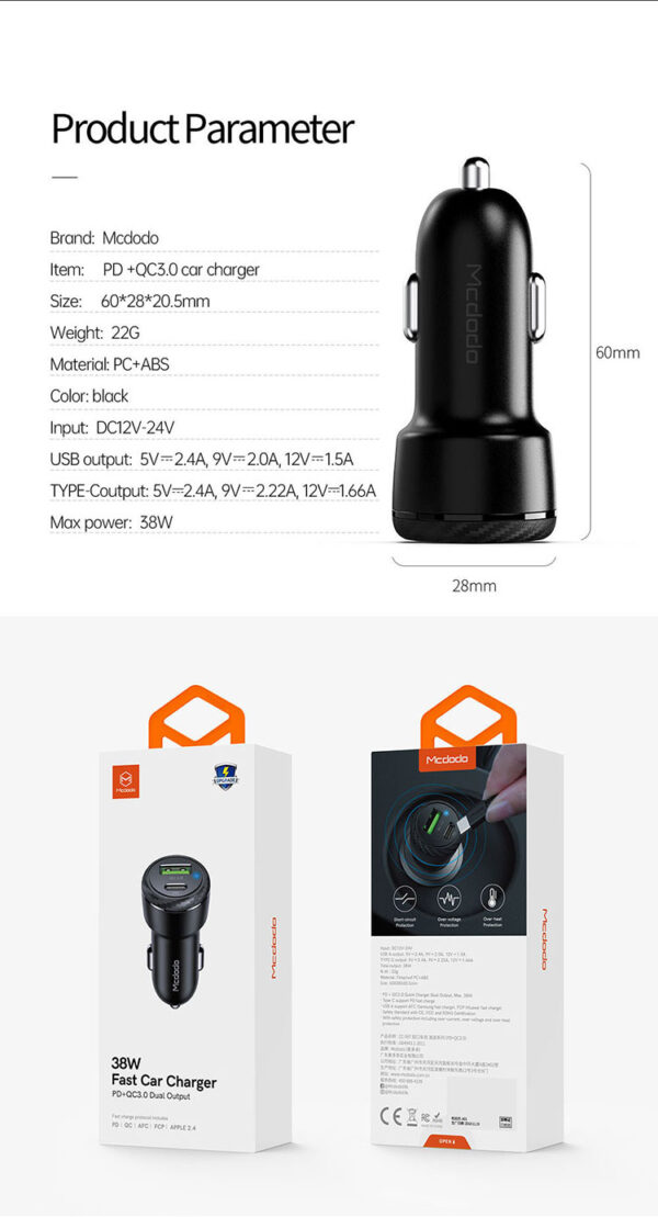 38W Auto-Schnellladegerät mit PD & QC3.0 – Mcdodo CC-5970 – Bild 14