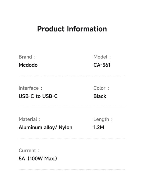 USB-C auf USB-C Ladekabel mit horizontaler LED-Anzeige, 100W Schnellladen, Mcdodo CA-5610 – Bild 15