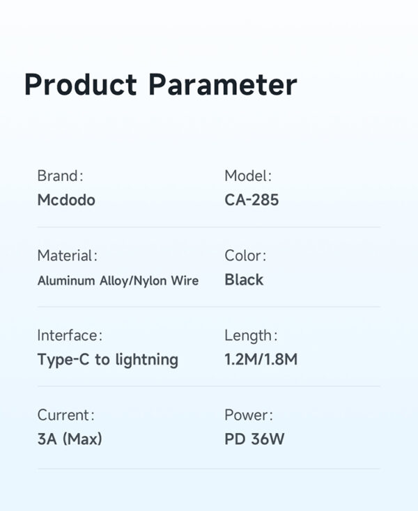 USB-C to Lightning Fast Charging Cable, 36W, 1.8m – Mcdodo CA-2851 – Bild 13