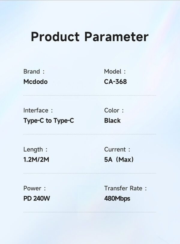 USB-C to USB-C Charging Cable 2m, 240W PD3.1– Mcdodo CA-3681 – Bild 14